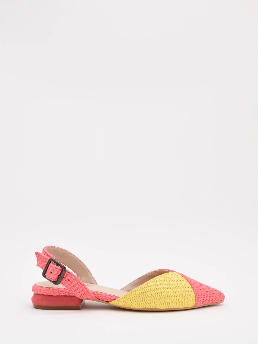 Bailarinas planas de rafia bicolor coral y amarillo - Imagen 2