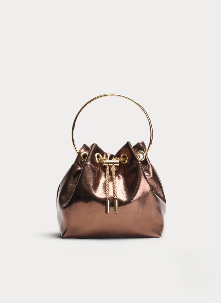 BOLSO BOMBONERA BRONCE METALIZADO MINI CON ASA ARO