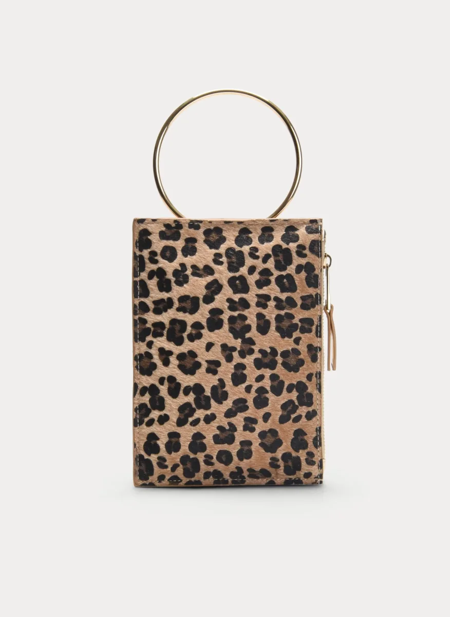 BOLSO DE MANO LEOPARDO BEIGE CON ASA DORADA - Imagen 2