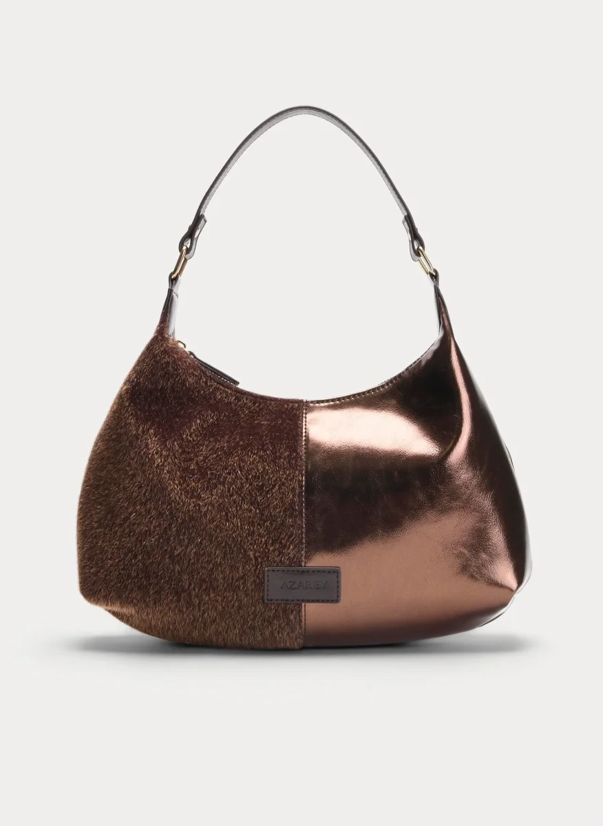 BOLSO HOBO MARRÓN COBRE METALIZADO TEXTURA PELO
