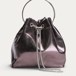BOLSO SACO PLOMO METALIZADO CON ASA ARO