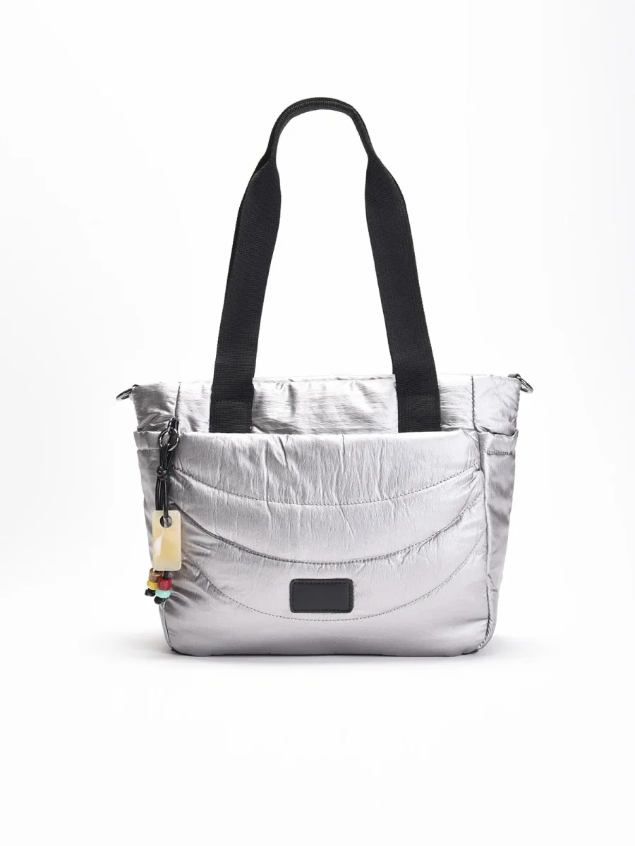 Bolso shopper plateado acolchado - Imagen 2
