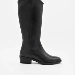 BOTA ALTA DE PIEL NEGRA TACÓN BAJO