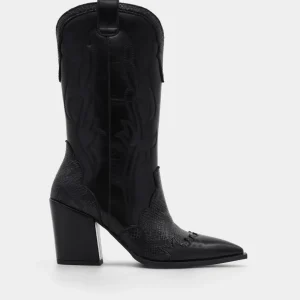 BOTA COWBOY NEGRA EFECTO SERPIENTE TACÓN ALTO