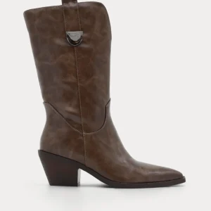 BOTA COWBOY TAUPE TACÓN MEDIO PUNTA FINA