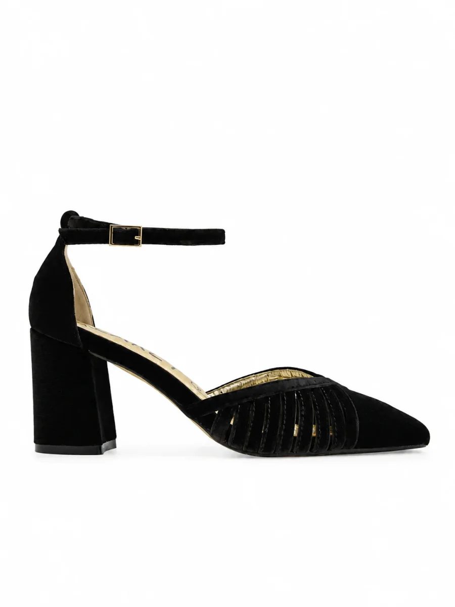 ZAPATOS DE SALÓN DE TERCIOPELO NEGRO CON CORREA - Imagen 4