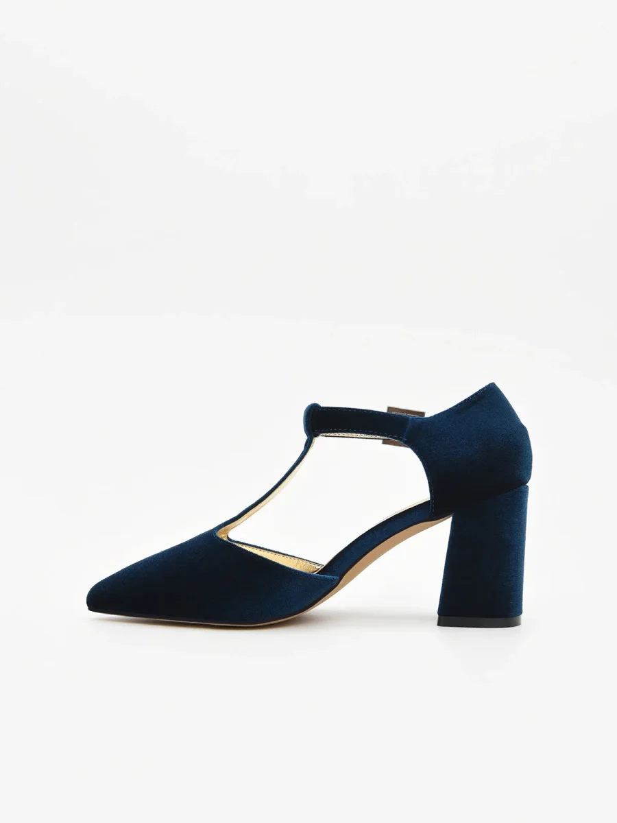 Zapato Elegante de Terciopelo Azul con tira en el empeine - Imagen 5