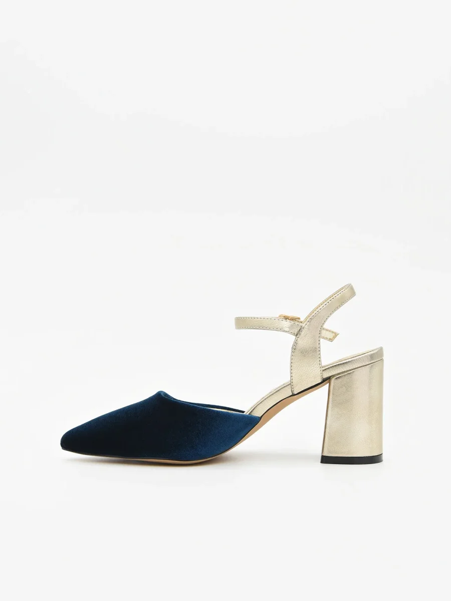 Zapato de Terciopelo Marino y tacón dorado - Imagen 5