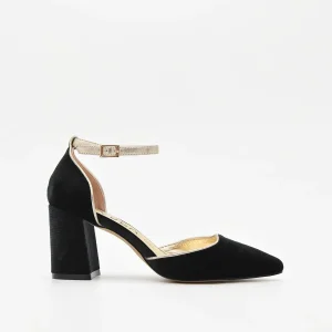 Zapato de Terciopelo Negro con Ribete Dorado