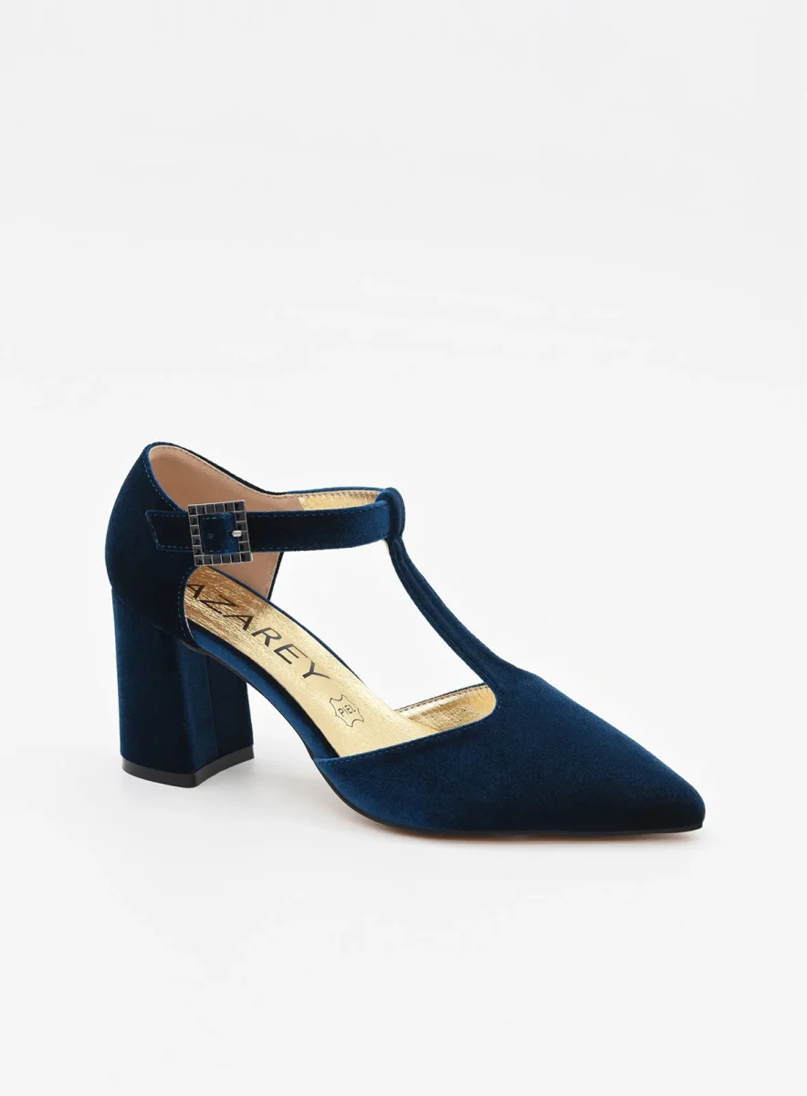 Zapato Elegante de Terciopelo Azul con tira en el empeine - Imagen 3