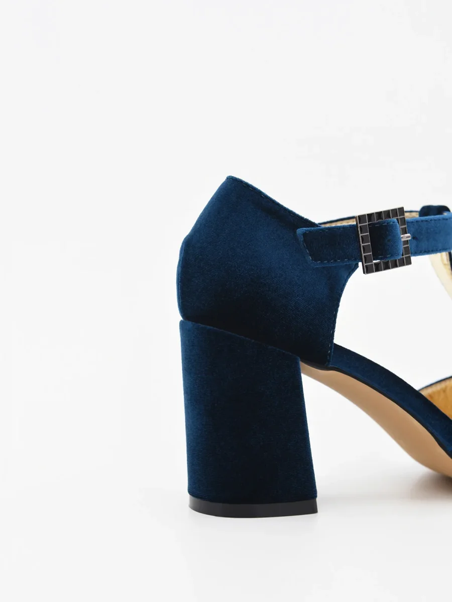 Zapato Elegante de Terciopelo Azul con tira en el empeine - Imagen 6