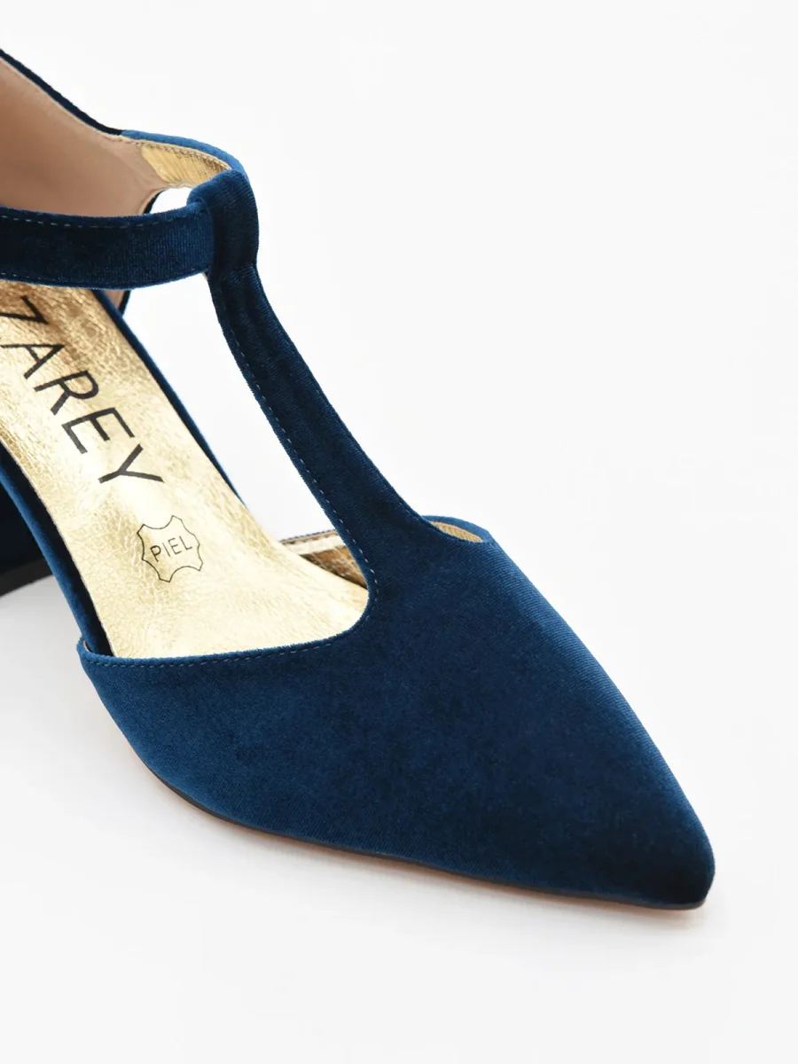 Zapato Elegante de Terciopelo Azul con tira en el empeine - Imagen 7
