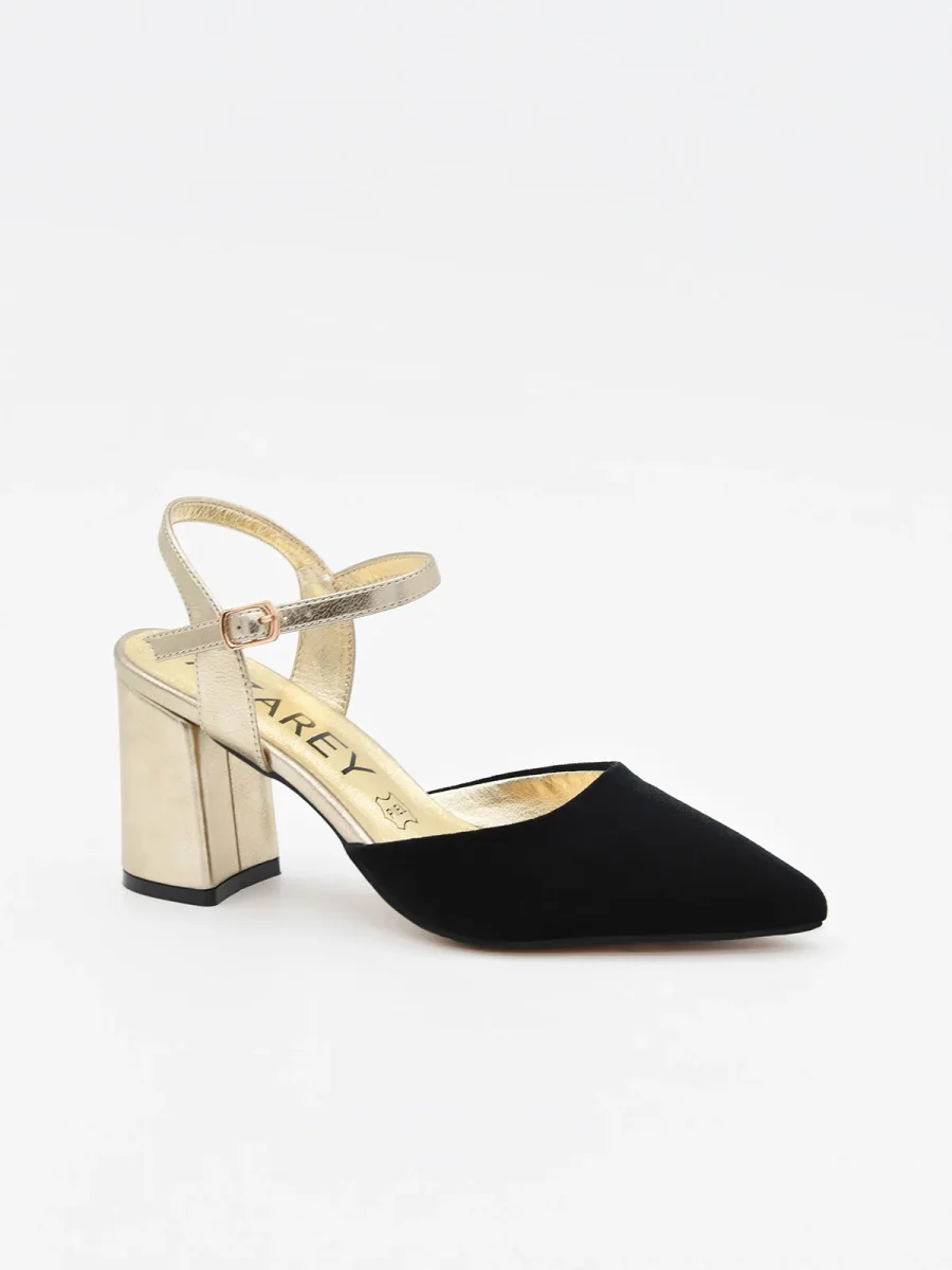 Zapato de Terciopelo Negro con Tacón Dorado y correa - Imagen 3