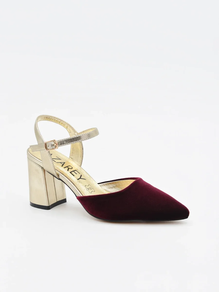 Zapato de Terciopelo Burdeos con Tacón Dorado y correa - Imagen 3