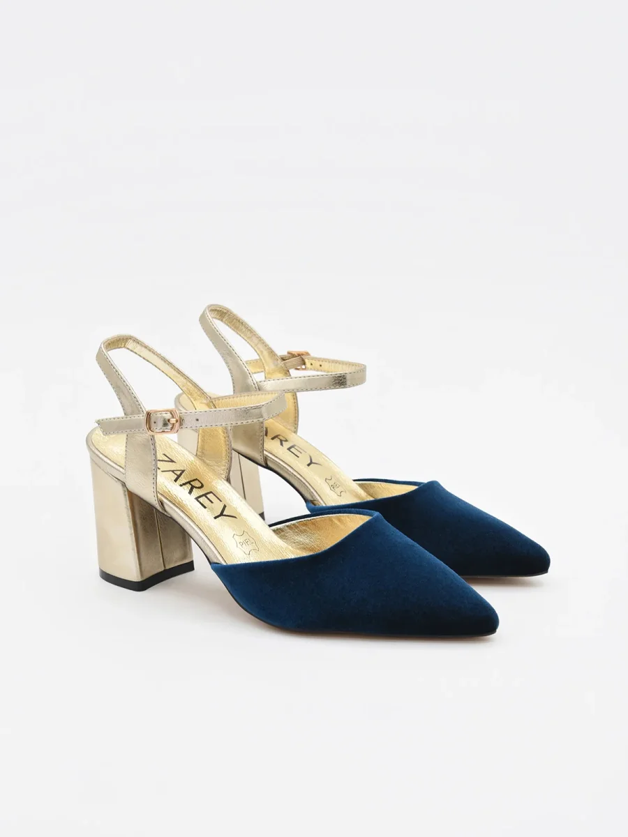 Zapato de Terciopelo Marino y tacón dorado - Imagen 3