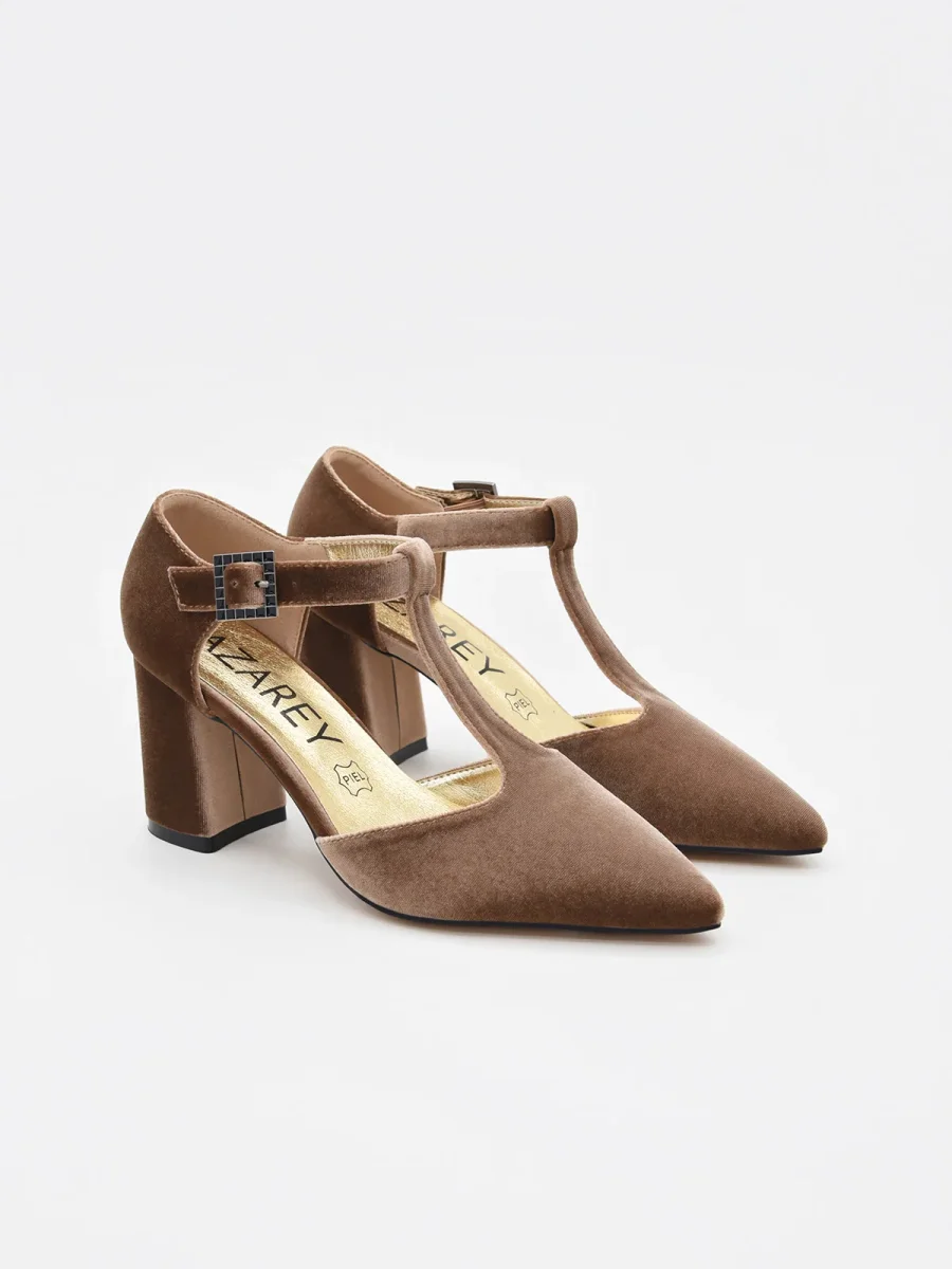 Zapato Elegante de Terciopelo Taupe con tira en el empeine - Imagen 3