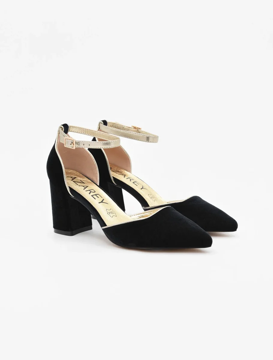Zapato de Terciopelo Negro con Ribete Dorado - Imagen 3