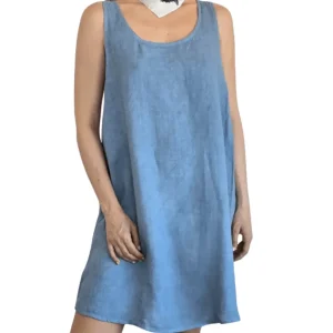 Vestido de Lino Italiano sin mangas, color Celeste