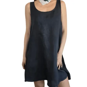 Vestido de Lino Italiano sin mangas, color Gris