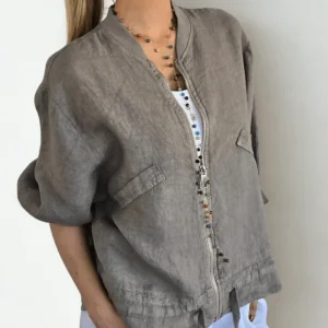 Chaqueta Bomber Italiana 100% Lino, color Taupe