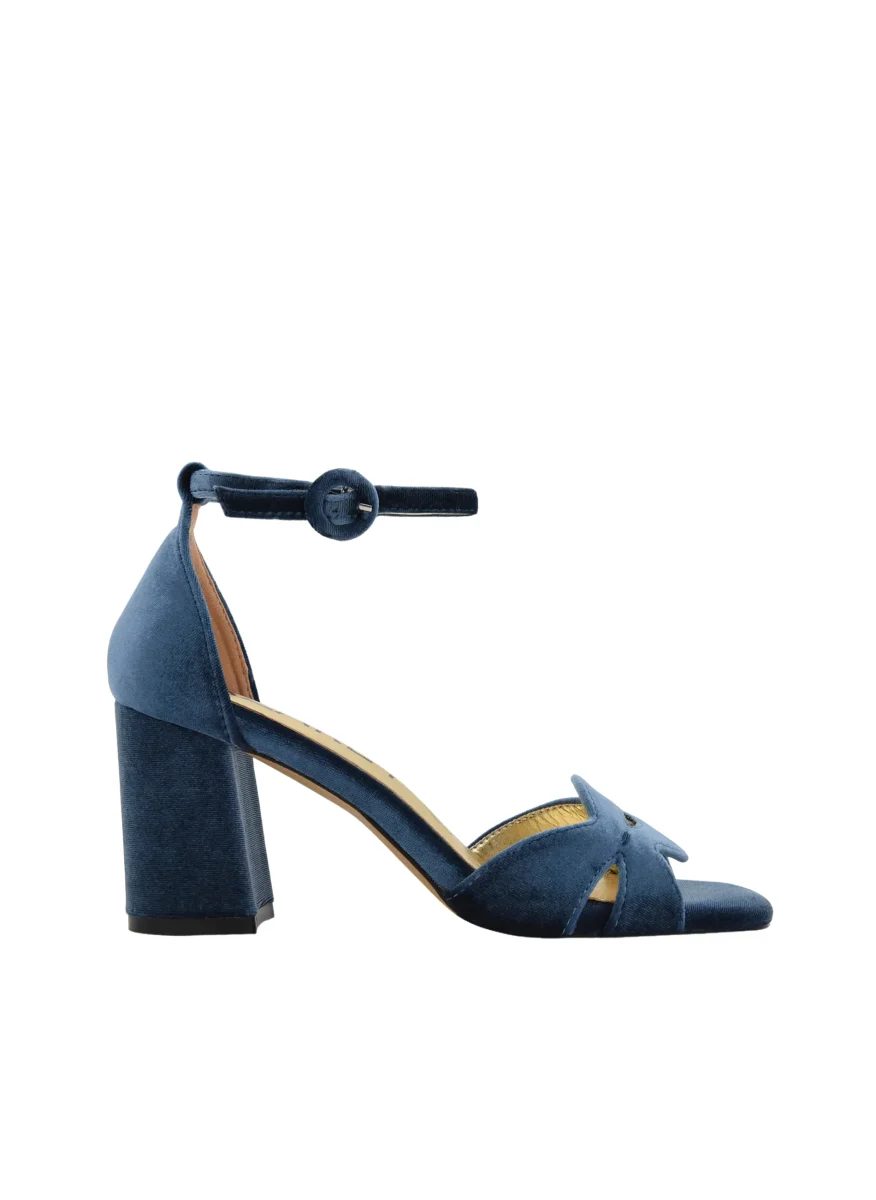 SANDALIA DE TERCIOPELO AZUL ELEGANTE - Imagen 4
