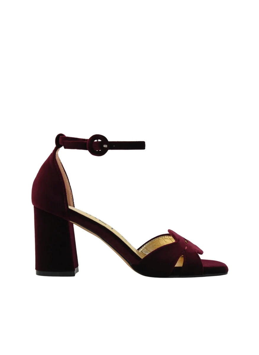 SANDALIA DE TERCIOPELO BURDEOS ELEGANTE - Imagen 4
