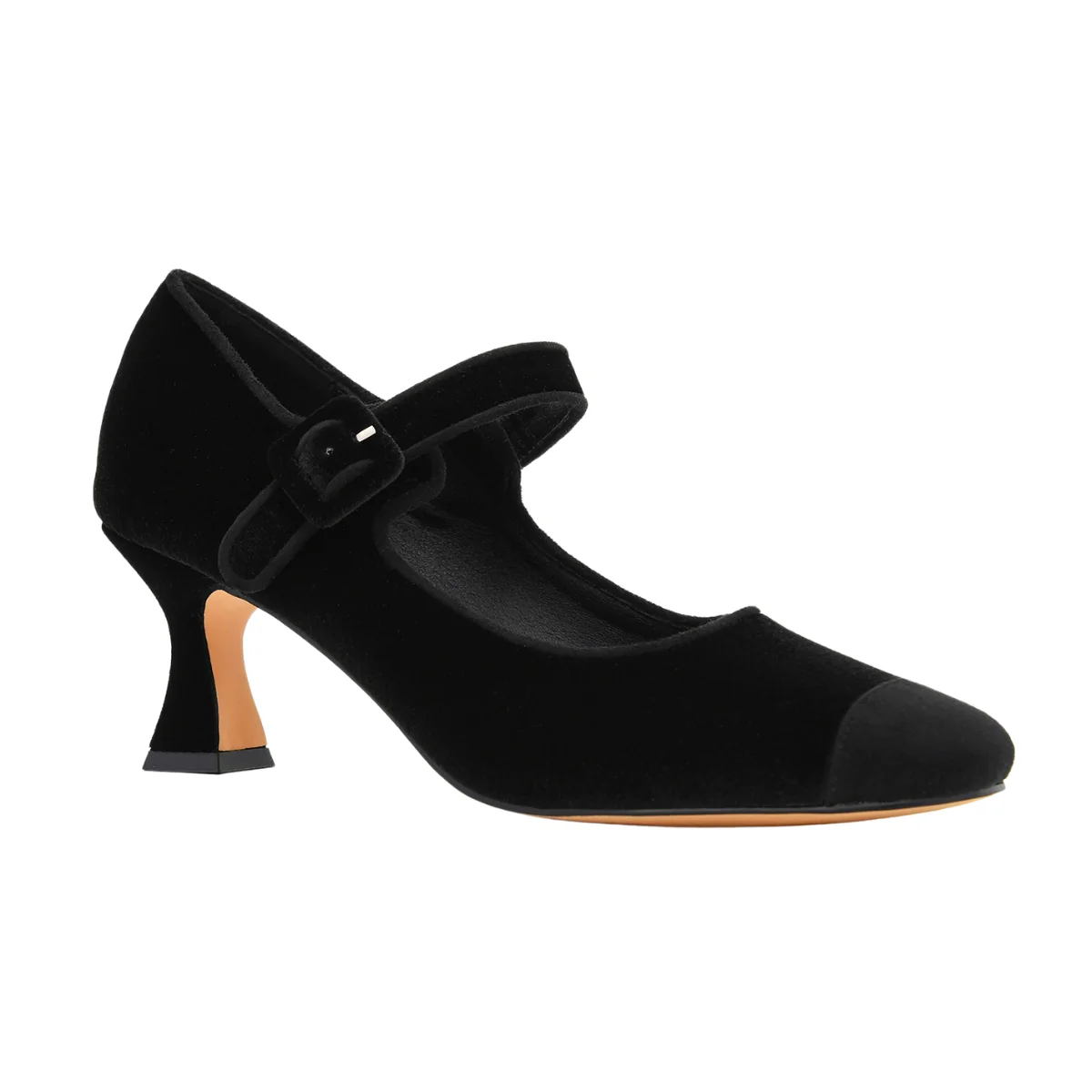 ZAPATO MERCEDITAS DE TERCIOPELO NEGRO TACÓN MEDIO - Imagen 4