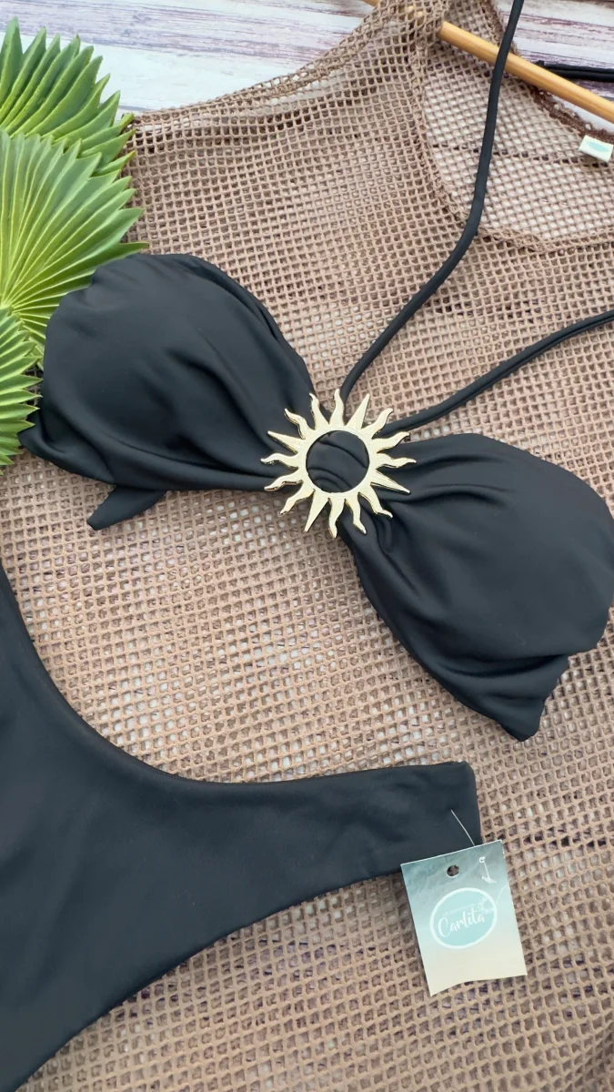 Conjunto bikini strapless sol dorado Negro bottom Ocean - Imagen 3