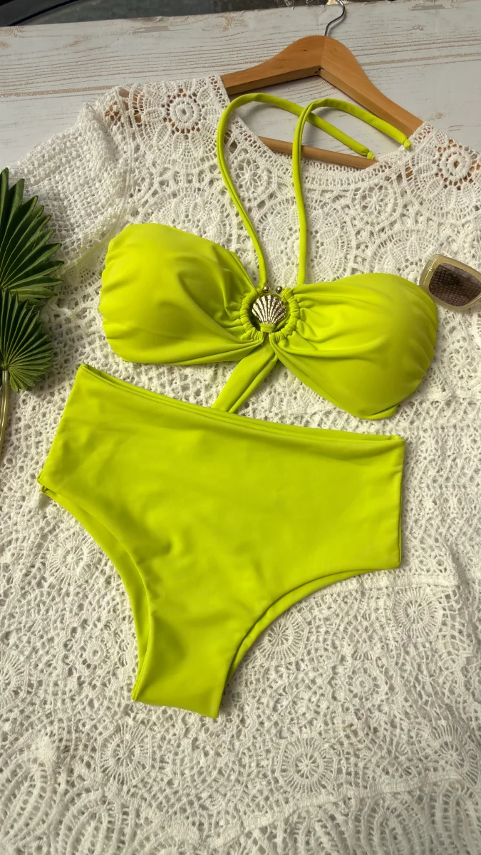 Conjunto strapless concha decorativa bottom Ocean aguacate - Imagen 4