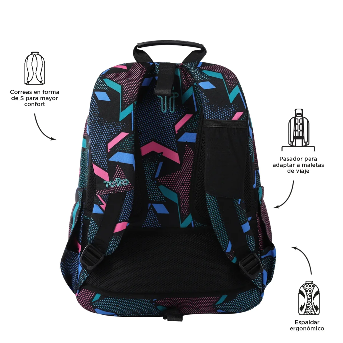 Mochila escolar adaptable a carro Totto Acuareles Lety Black - 44cm - Imagen 6