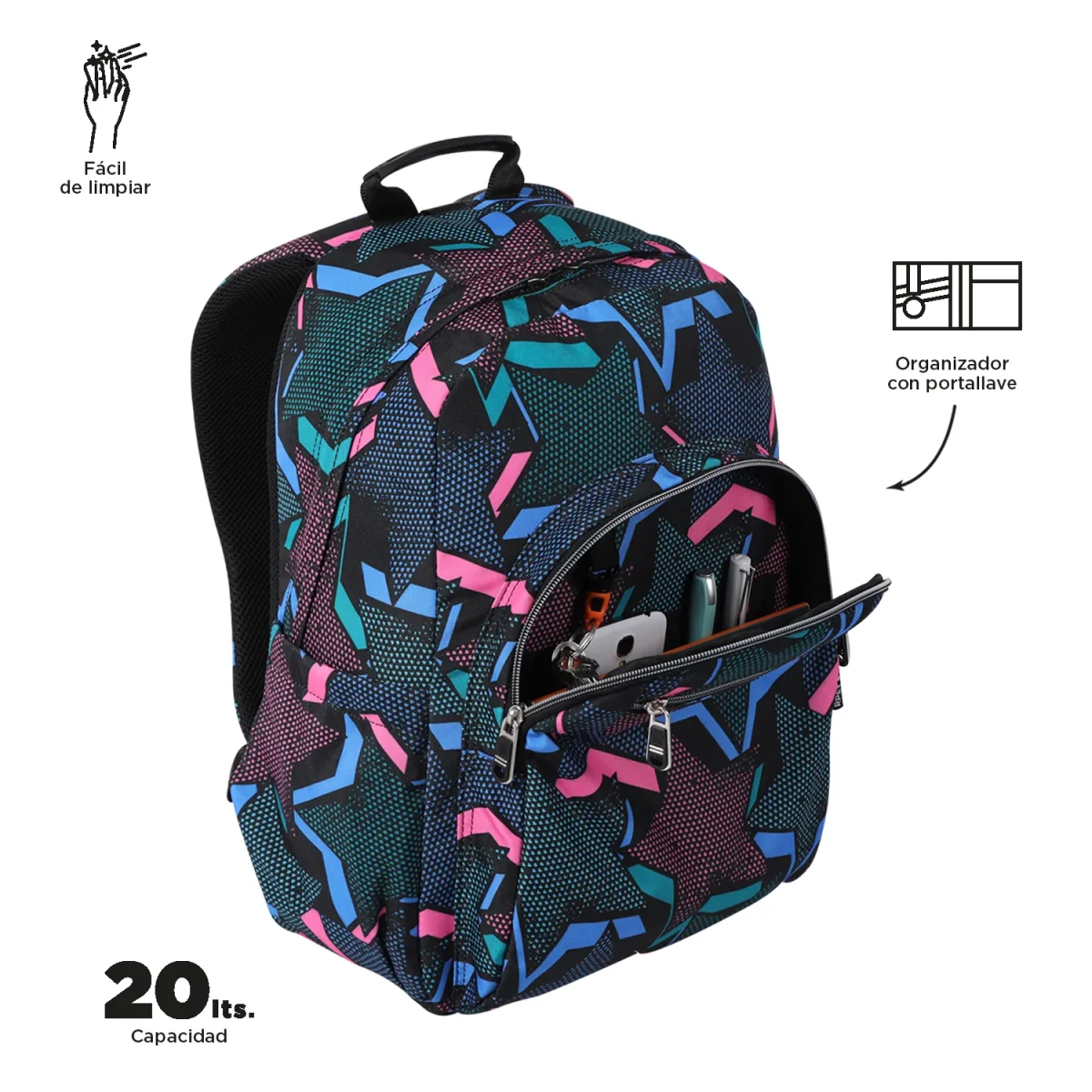 Mochila escolar adaptable a carro Totto Acuareles Lety Black - 44cm - Imagen 5
