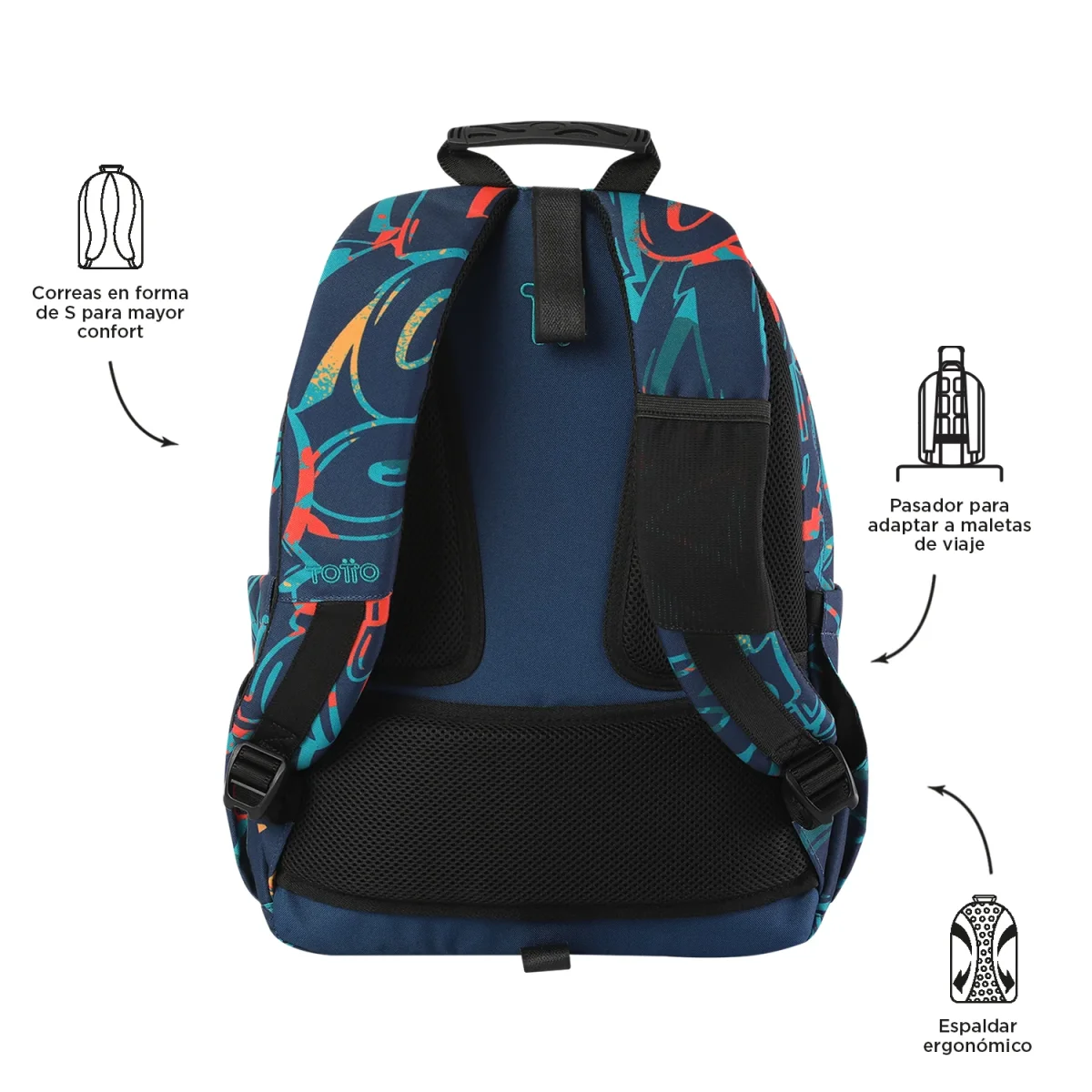 Mochila escolar adaptable a carro Totto Acuareles Shock - 44cm - Imagen 6