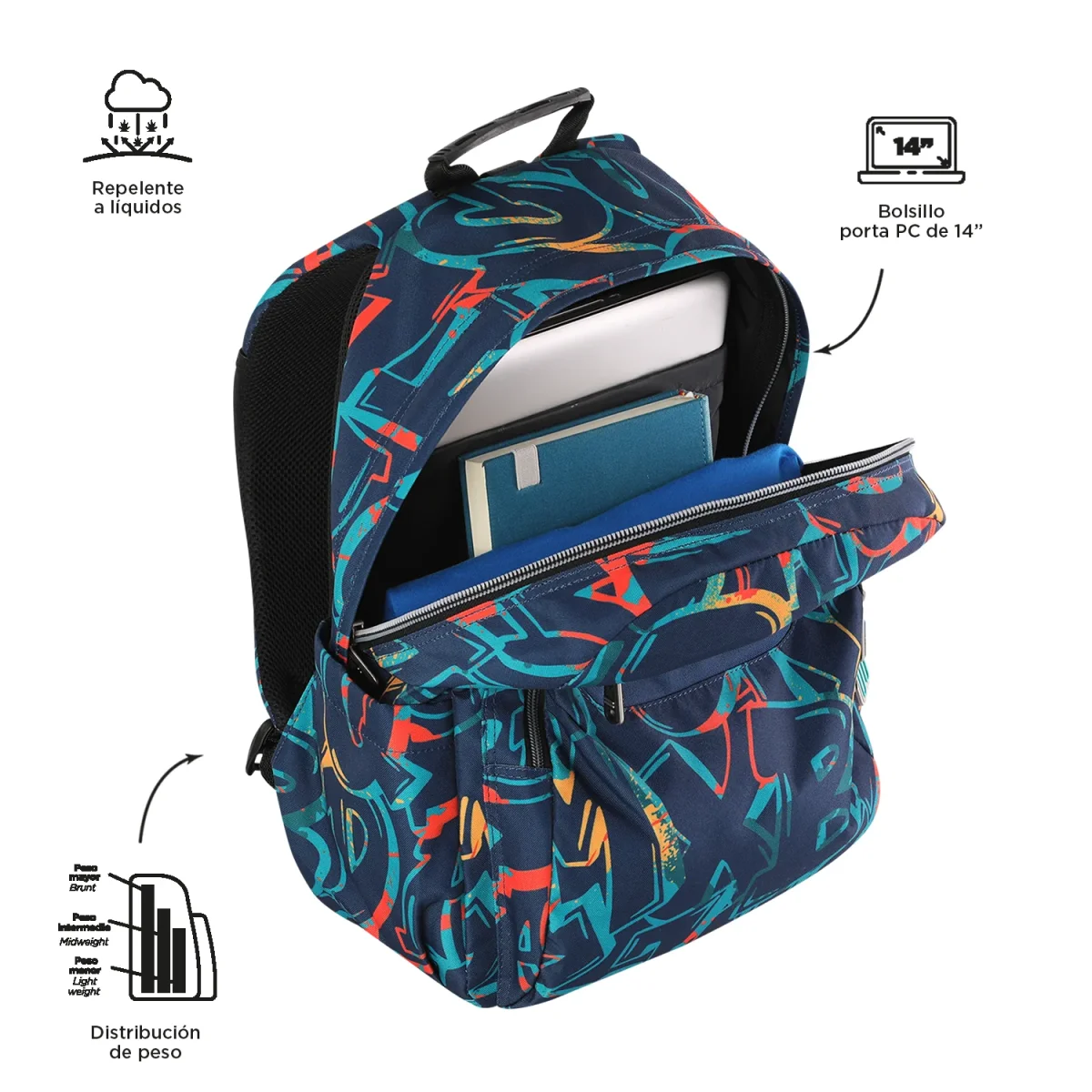 Mochila escolar adaptable a carro Totto Acuareles Shock - 44cm - Imagen 4