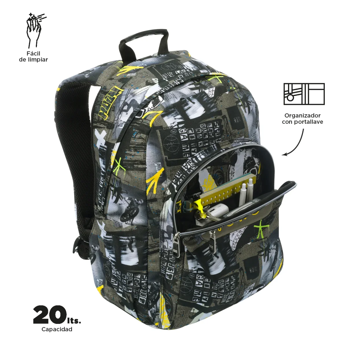 Mochila escolar adaptable a carro Totto Acuareles Baski - 44cm - Imagen 5