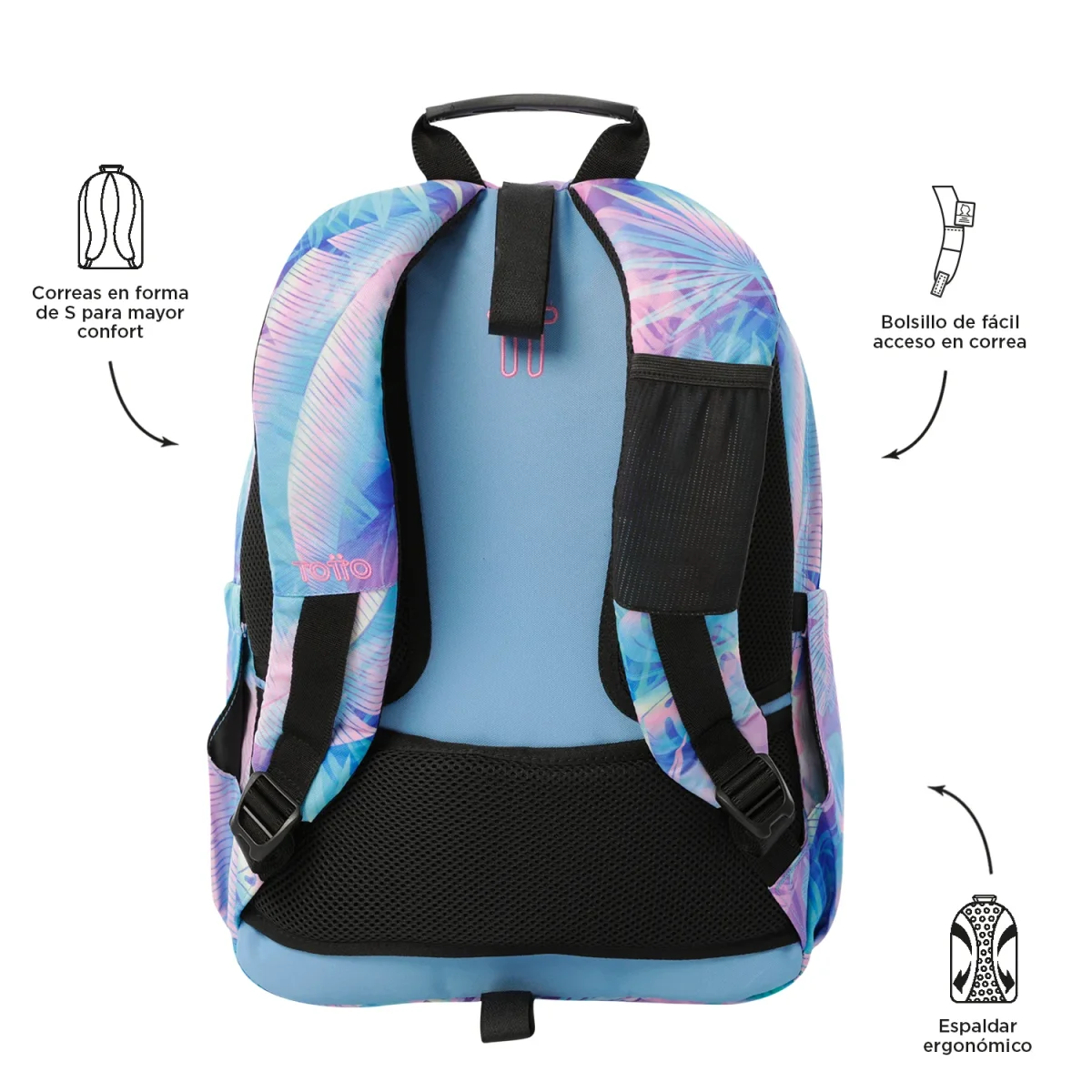 Mochila escolar adaptable a carro Totto Acuareles Prisma - 44cm - Imagen 5