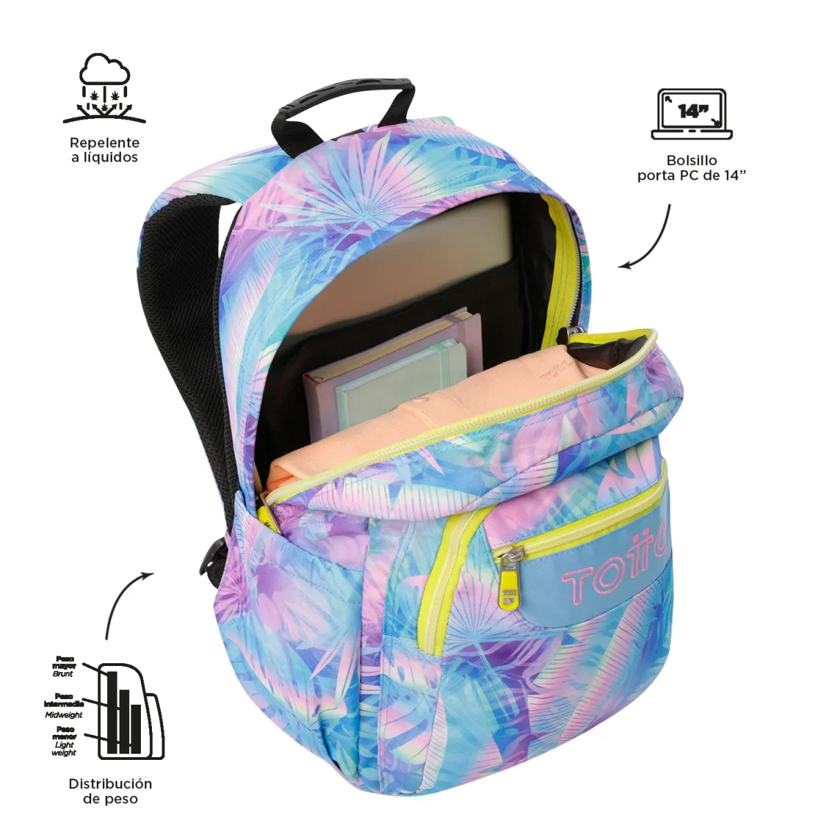 Mochila escolar adaptable a carro Totto Acuareles Prisma - 44cm - Imagen 6
