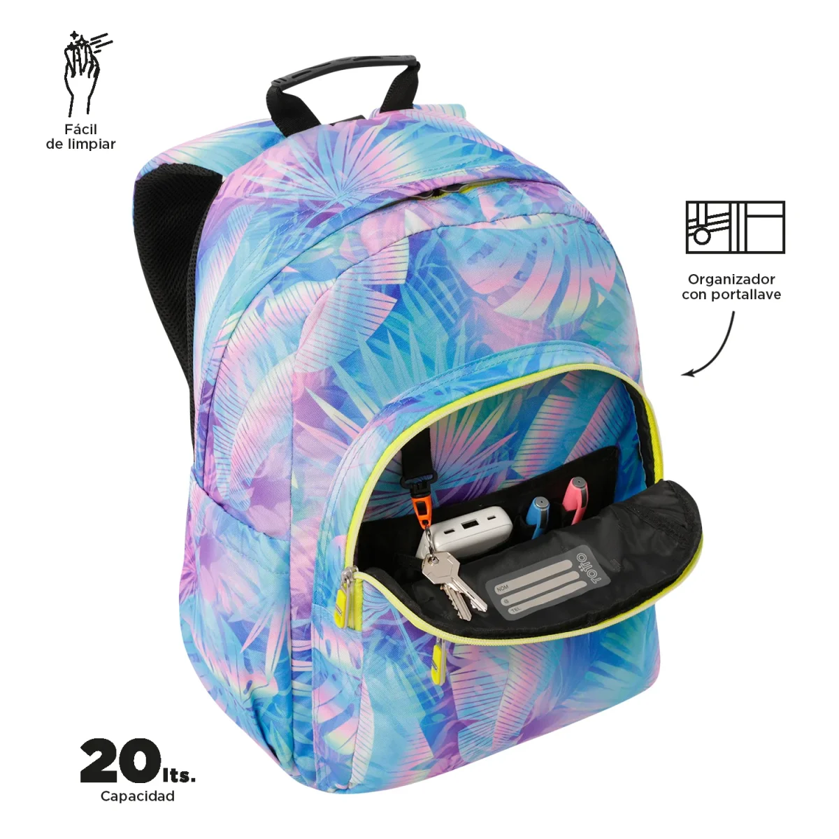 Mochila escolar adaptable a carro Totto Acuareles Prisma - 44cm - Imagen 7