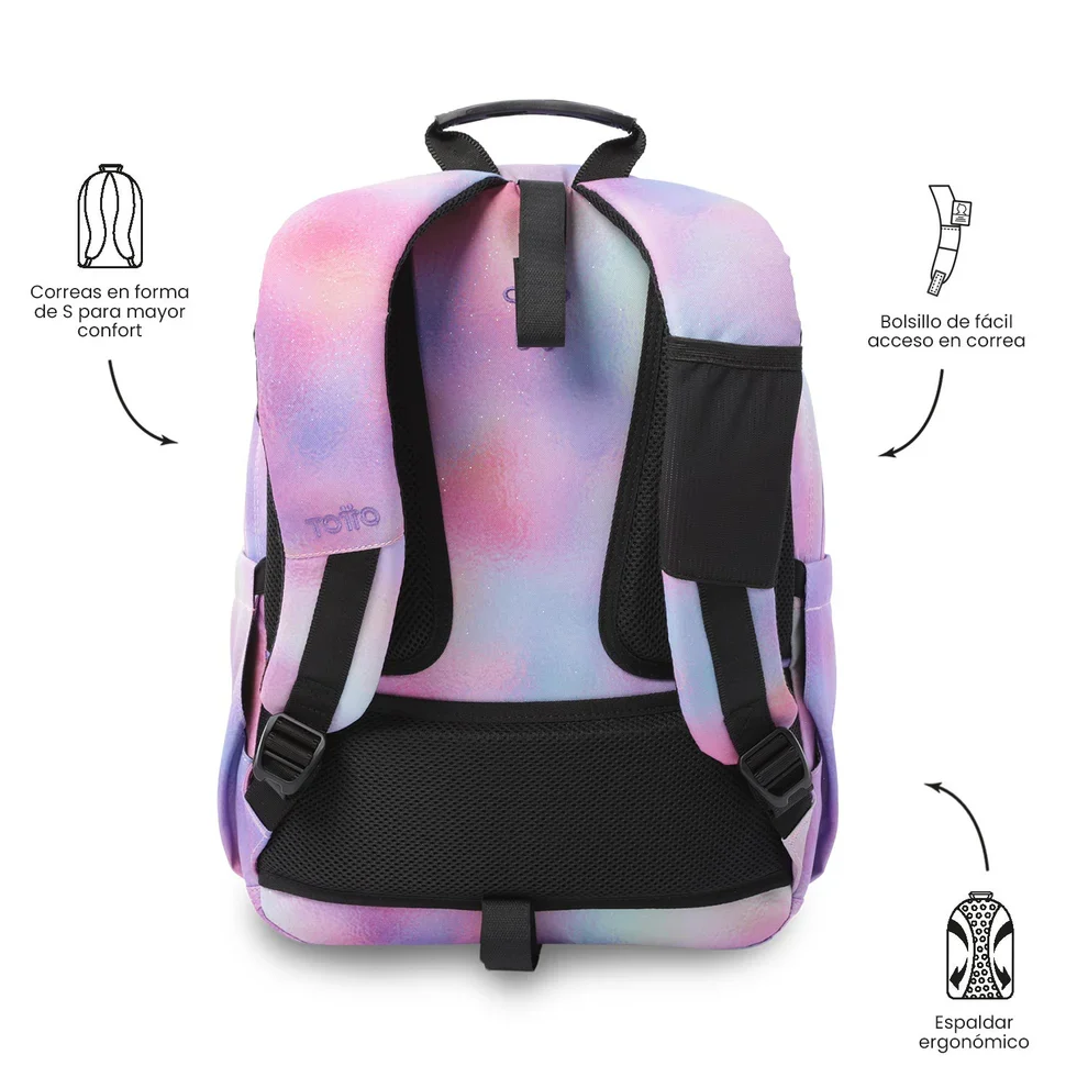 Mochila escolar adaptable a carro Totto Acuareles BLOOM - 44cm - Imagen 5