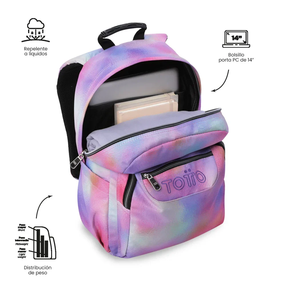 Mochila escolar adaptable a carro Totto Acuareles BLOOM - 44cm - Imagen 6