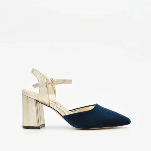 Zapato de Terciopelo Marino y tacón dorado