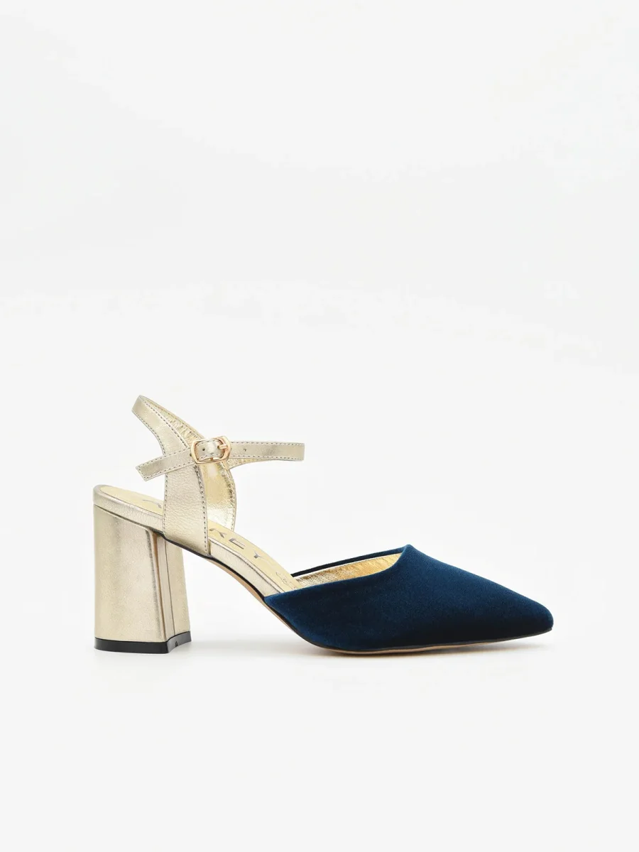 Zapato de Terciopelo Marino y tacón dorado - Imagen 2