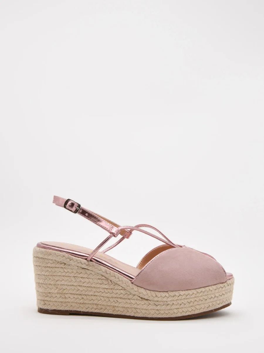 Sandalias de cuña rosa con tiras cruzadas