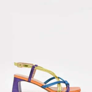 Sandalias de Tacón Bajo Multicolor con Tiras Metálicas