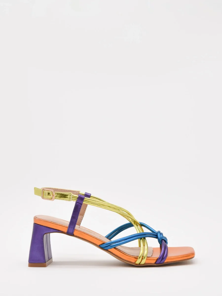 Sandalias de Tacón Bajo Multicolor con Tiras Metálicas