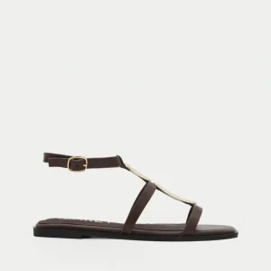SANDALIAS PLANAS MARRONES DORADAS