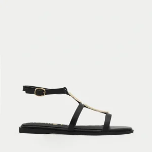 SANDALIAS PLANAS NEGRAS DORADAS