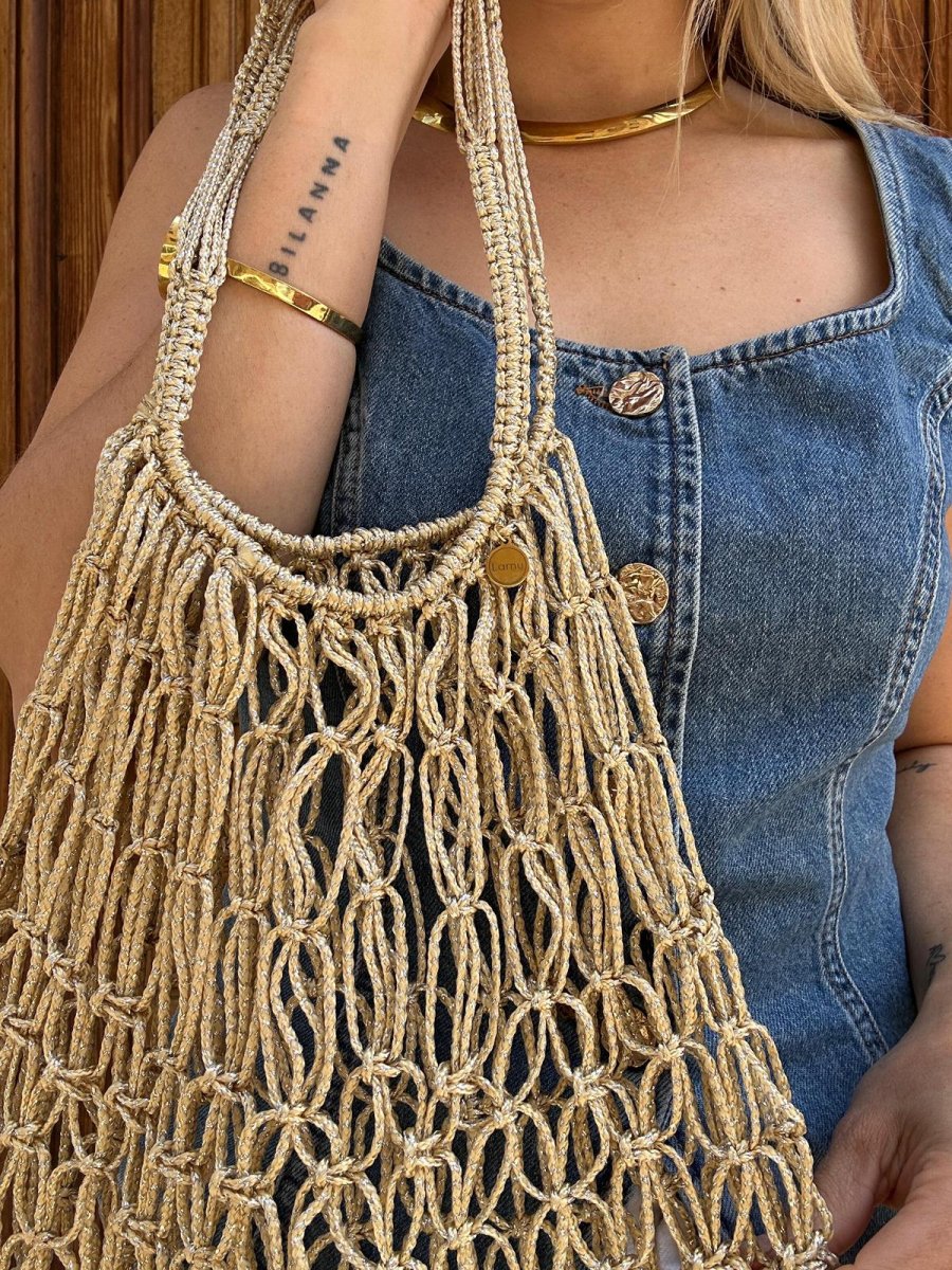 Bolso Rejilla Chauen Flecos Metalizado - Imagen 3