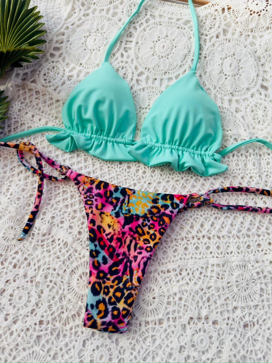 Conjunto ibiza aguamarina, tanga brasilera amarres animal wild - Imagen 3
