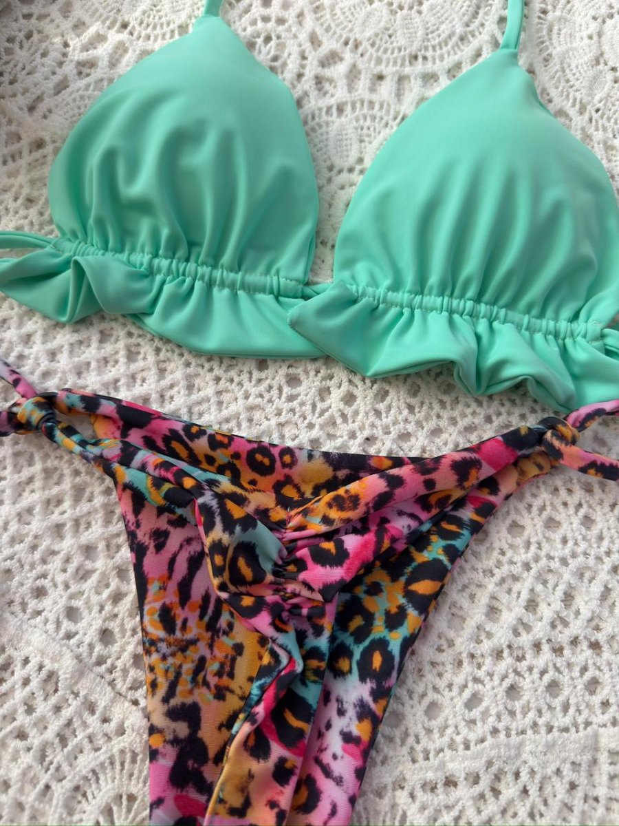 Conjunto ibiza aguamarina, tanga brasilera amarres animal wild - Imagen 4