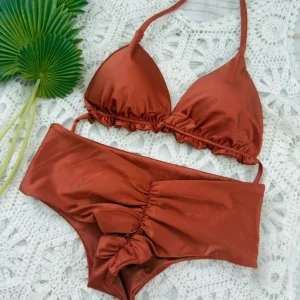 Conjunto ibiza tanga tiro medio cobre destellante